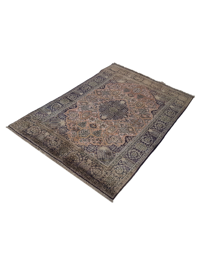 Pacific Qum Silk 41332 Coral Blue Traditional Hand Knotted Rug