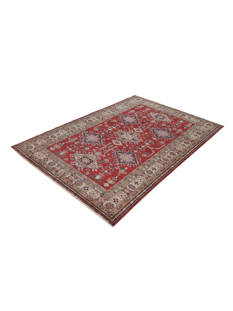 Pacific Kazak Artisan 41462 Red Ivory Traditional Hand Knotted Rug