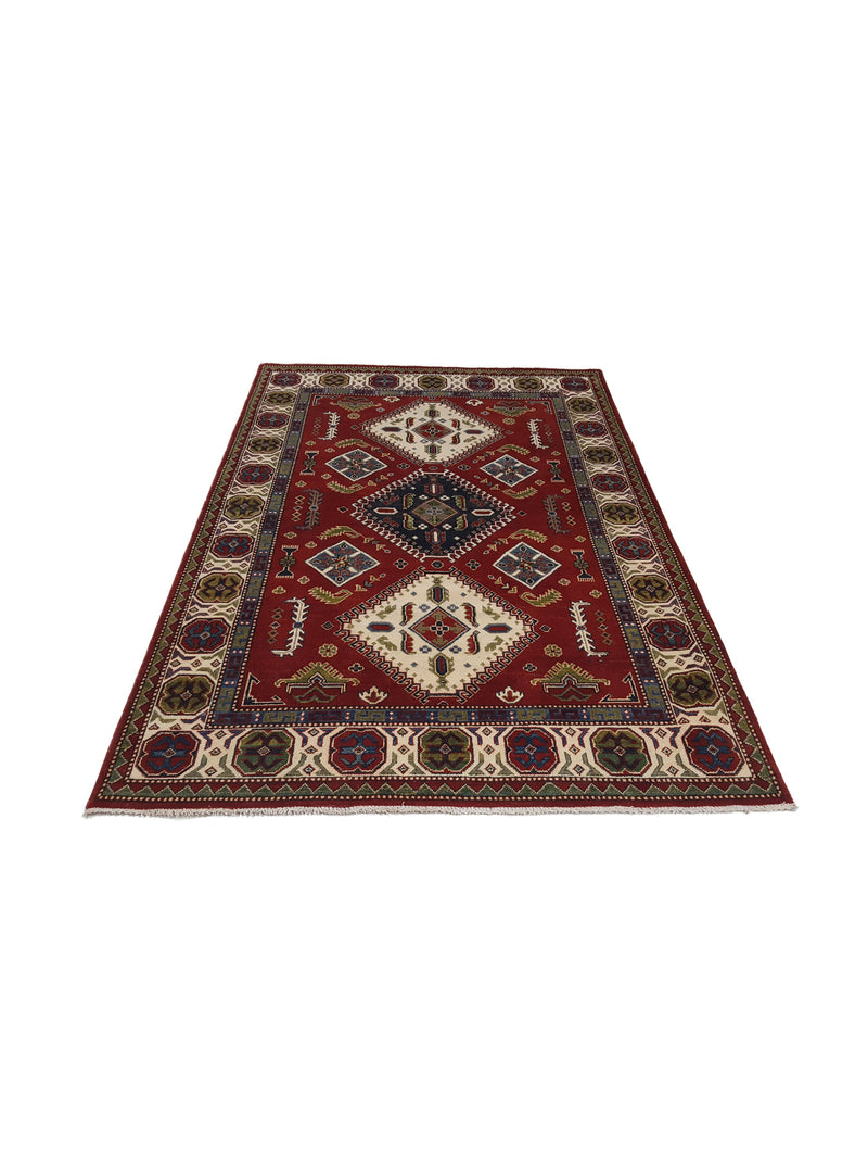 Pacific Kazak 41845 Red Ivory Traditional Hand Knotted Rug