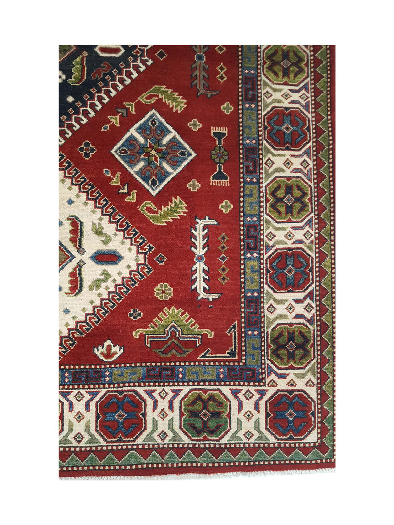 Pacific Kazak 41845 Red Ivory Traditional Hand Knotted Rug