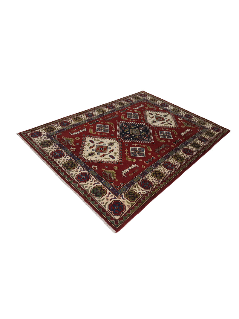 Pacific Kazak 41845 Red Ivory Traditional Hand Knotted Rug