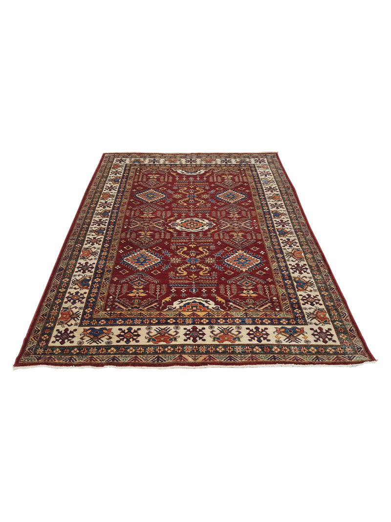 Pacific Kazak Artisan 42112 Red Ivory Traditional Hand Knotted Rug