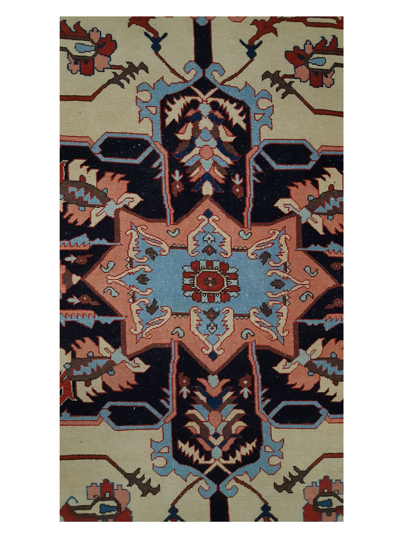 Fasa Serapi 42245 Ivory Indigo Traditional Hand Knotted Rug