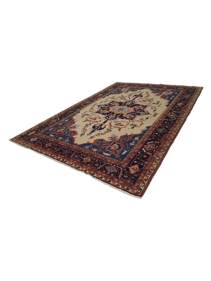 Fasa Serapi 42245 Ivory Indigo Traditional Hand Knotted Rug
