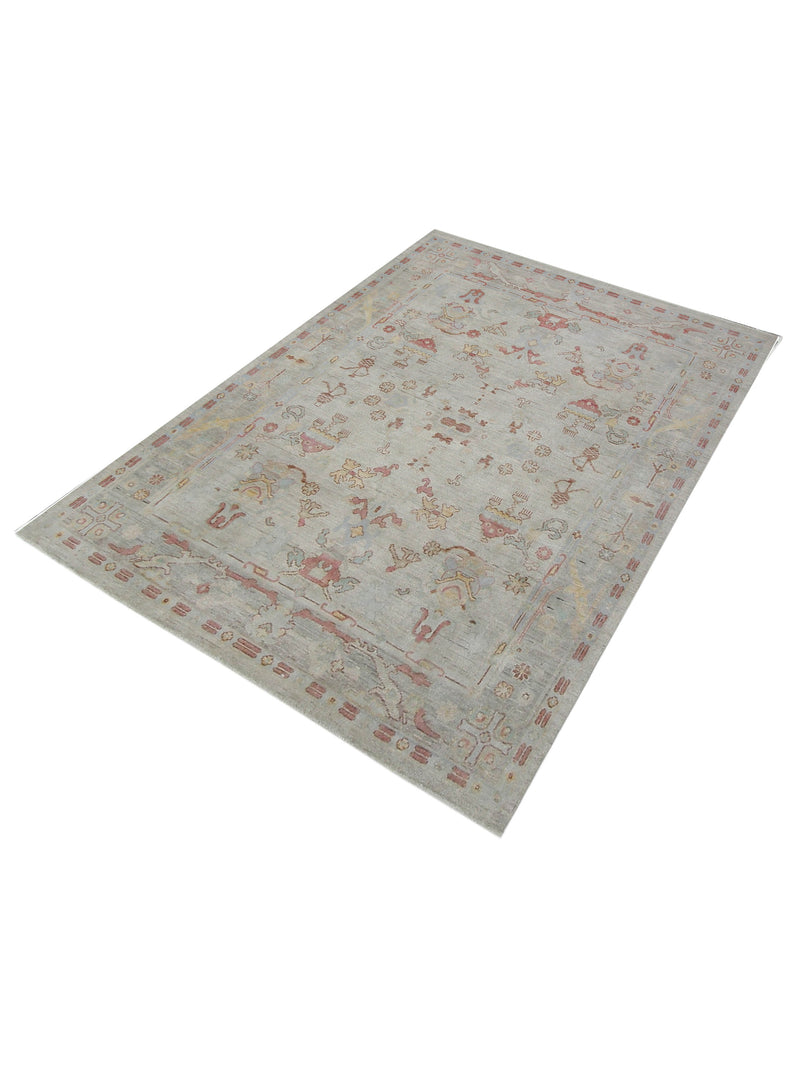 Pacific Ushak Wool Weft 42334 Beige Multi Transitional Hand Knotted Rug