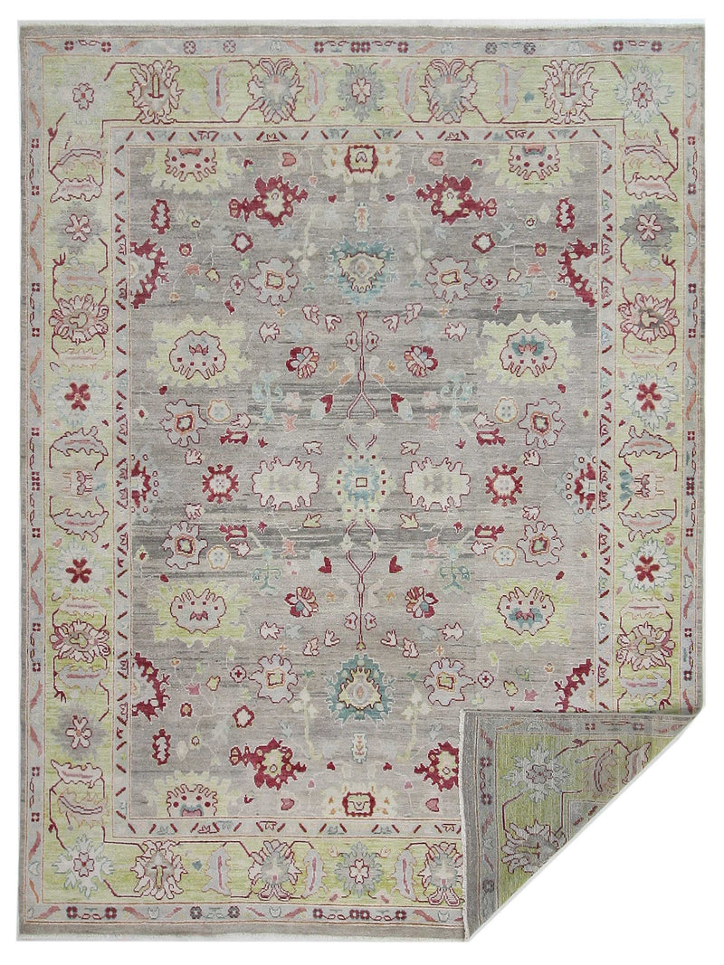 Pacific Ushak Wool Weft 42336 Grey Lime Transitional Hand Knotted Rug