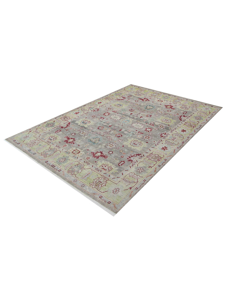 Pacific Ushak Wool Weft 42336 Grey Lime Transitional Hand Knotted Rug