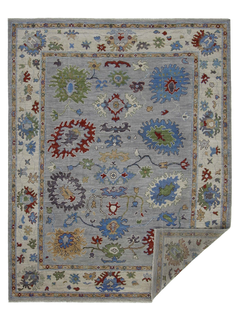 Pacific Ushak Wool Weft 42364 Grey Beige Transitional Hand Knotted Rug