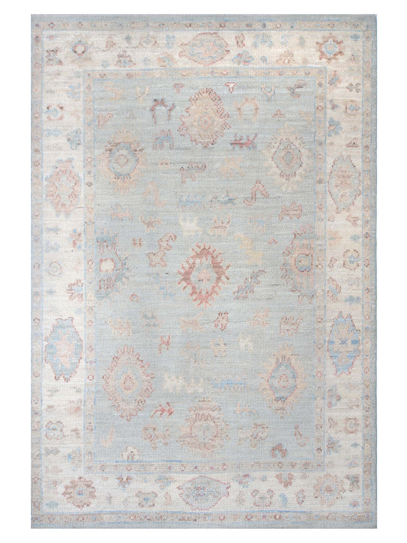 Pacific Ushak Wool Weft Turquoise Ivory Transitional