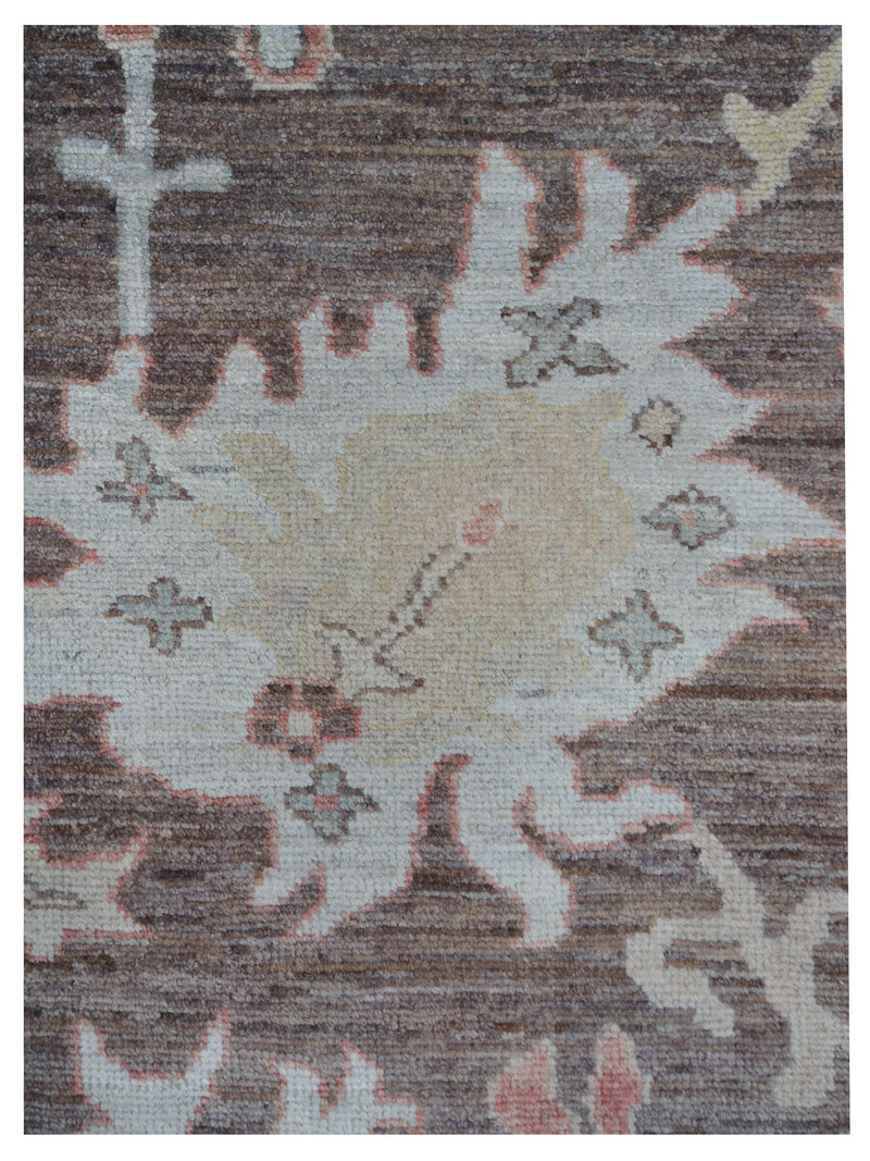 Pacific Ushak Wool Weft 42455 Chocolate Bone Transitional Hand Knotted Rug