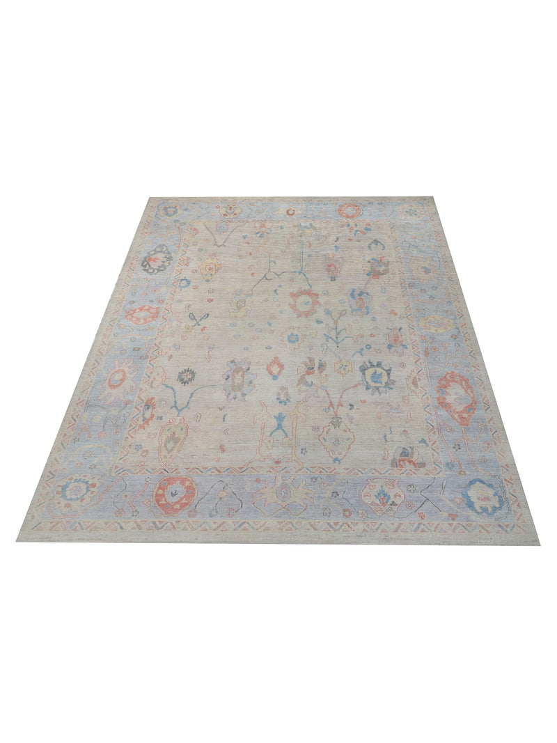 Pacific Ushak Wool Weft 42463 Beige Grey Transitional Hand Knotted Rug