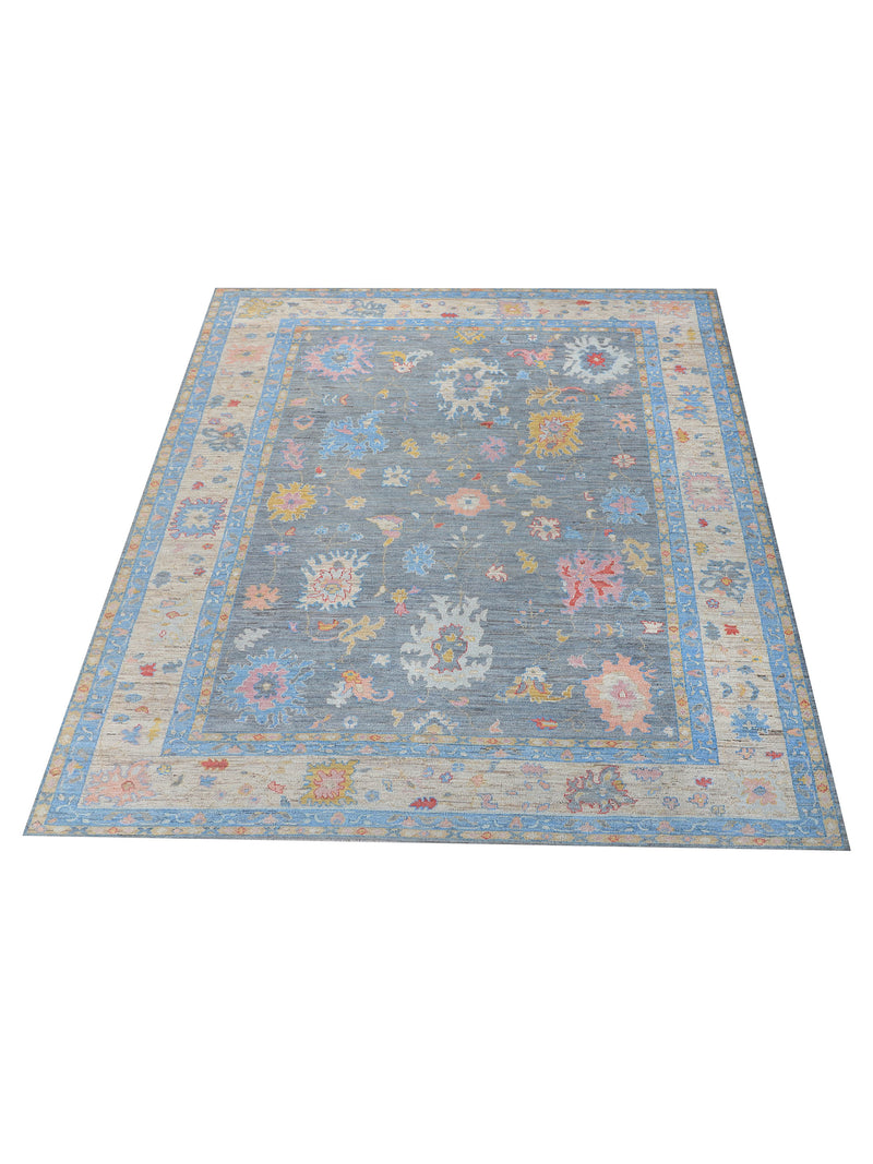 Pacific Ushak Wool Weft 42464 D.Grey Beige Transitional Hand Knotted Rug
