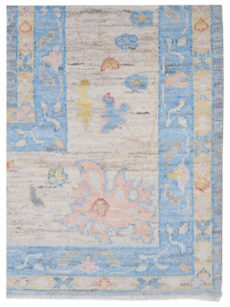 Pacific Ushak Wool Weft 42464 D.Grey Beige Transitional Hand Knotted Rug