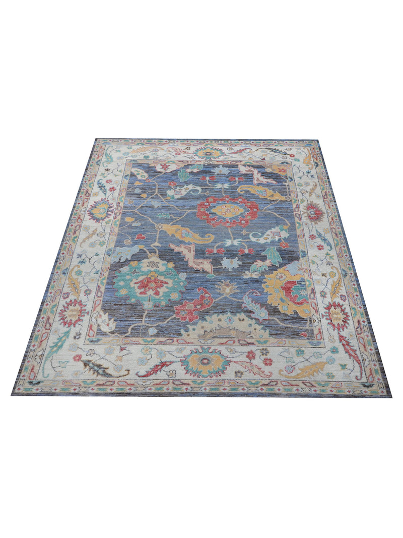 Pacific Ushak Wool Weft 42466 Blue Ivory Transitional Hand Knotted Rug