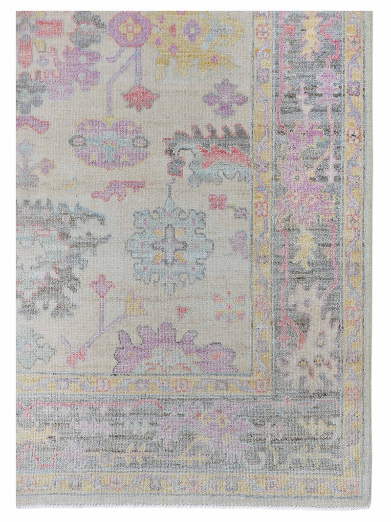 Pacific Ushak Wool Weft 42474 Ivory Grey Transitional Hand Knotted Rug