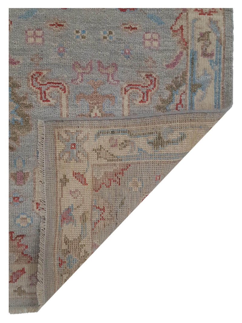 Pacific Ushak Wool Weft 42484 Grey Beige Transitional Hand Knotted Rug