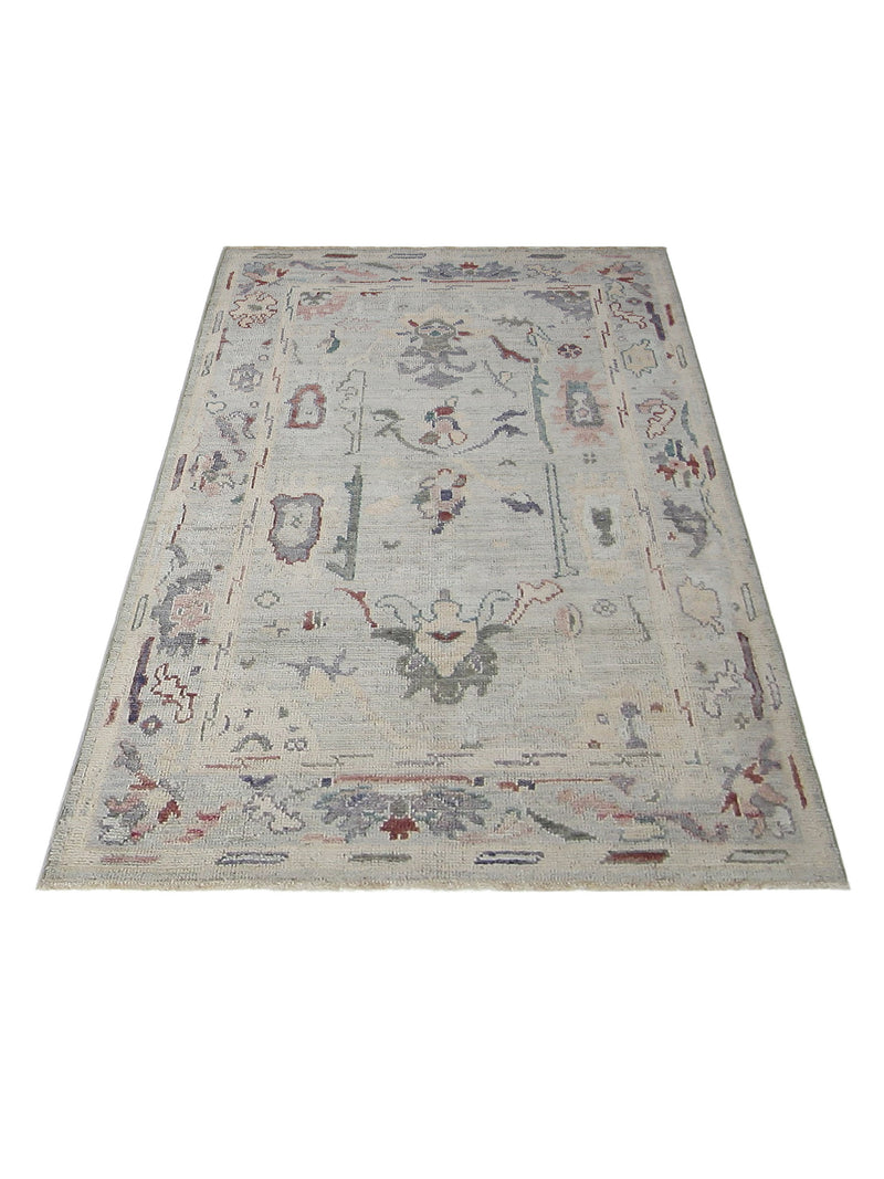 Pacific Ushak Wool Weft 42495 Beige Multi Transitional Hand Knotted Rug