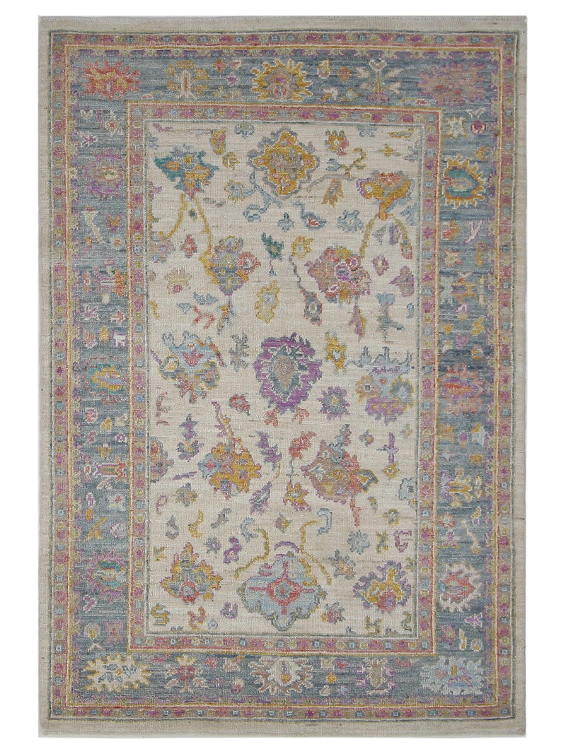 Pacific Ushak Wool Weft Ivory Lt.Blue Transitional