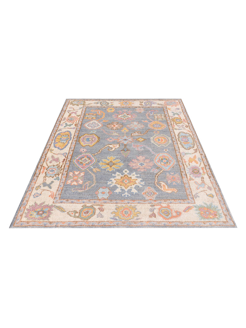 Pacific Ushak Wool Weft 42540 Grey Ivory Transitional Hand Knotted Rug