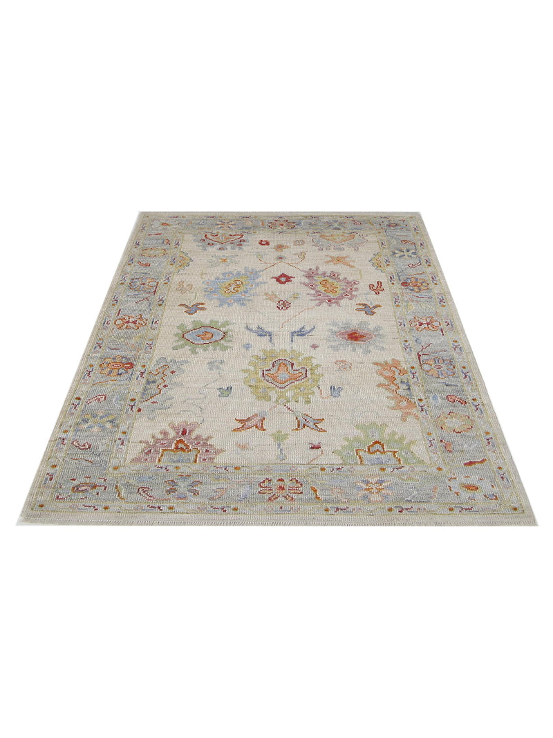 Pacific Ushak Wool Weft 42544 Ivory Lt.Grey Transitional Hand Knotted Rug
