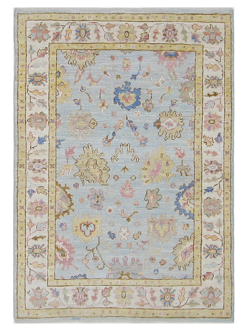 Pacific Ushak Wool Weft Lt.Blue Ivory Transitional
