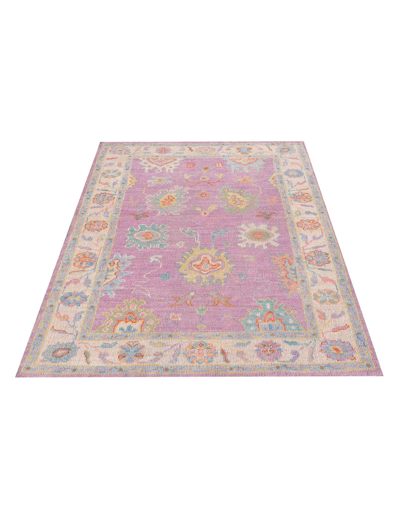 Pacific Ushak Wool Weft 42549 Purple Ivory Transitional Hand Knotted Rug