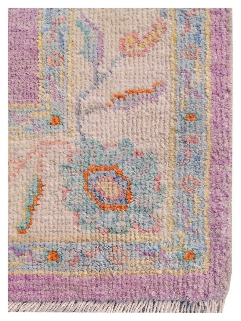 Pacific Ushak Wool Weft 42549 Purple Ivory Transitional Hand Knotted Rug