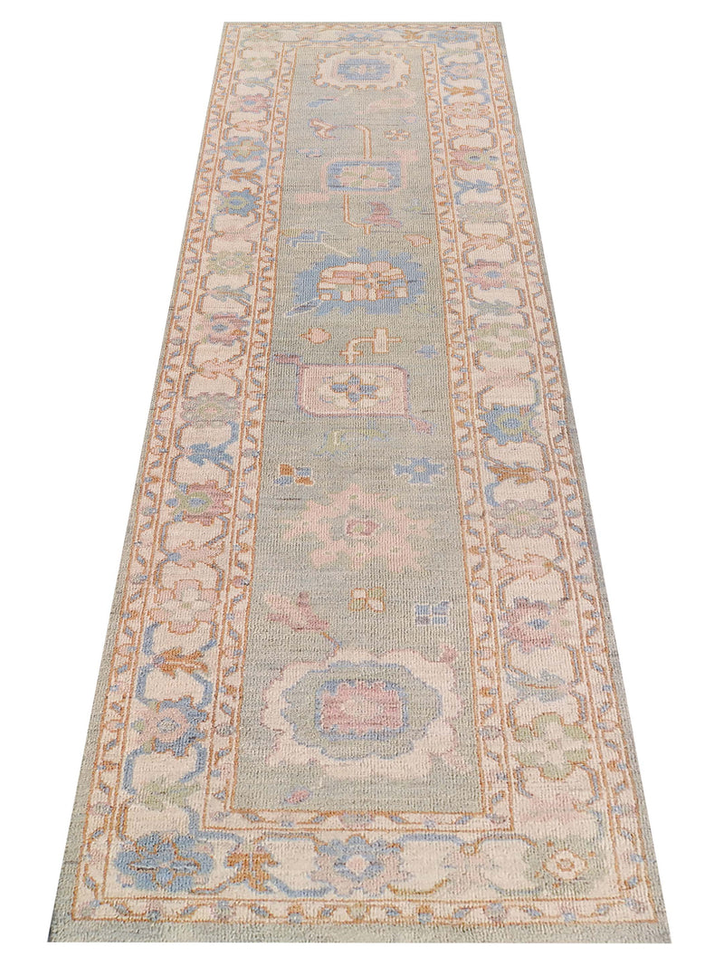 Pacific Ushak Wool Weft 42554 Lt.Green Ivory Transitional Hand Knotted Rug