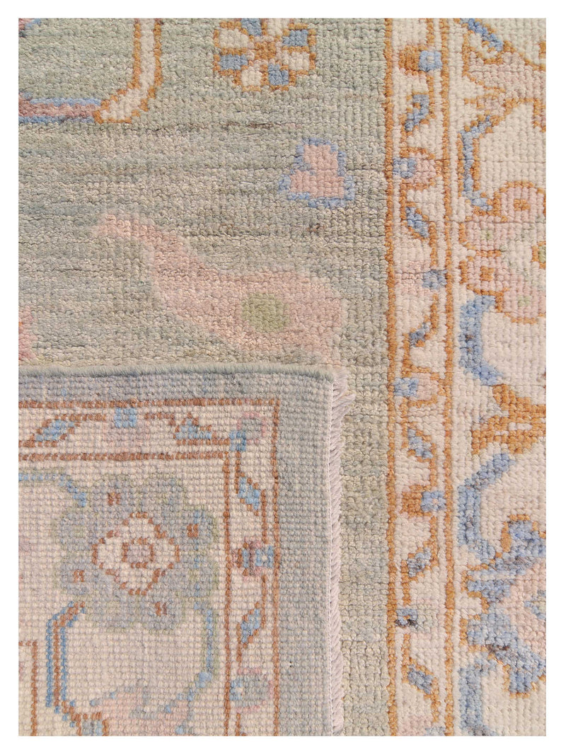 Pacific Ushak Wool Weft 42554 Lt.Green Ivory Transitional Hand Knotted Rug