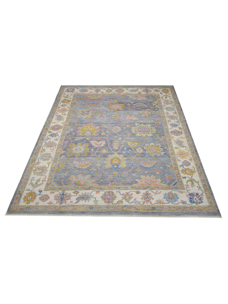 Pacific Ushak Wool Weft 42576 Grey Ivory Transitional Hand Knotted Rug