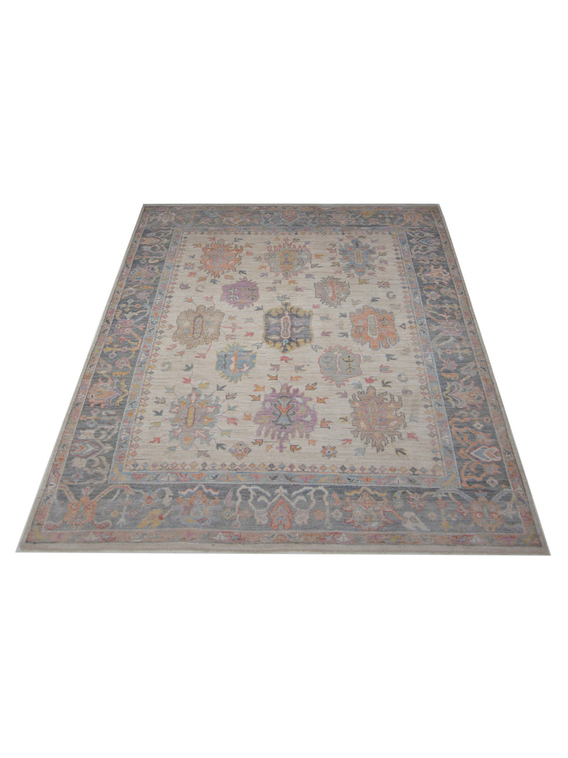 Pacific Ushak Wool Weft 42597 Ivory Grey Transitional Hand Knotted Rug