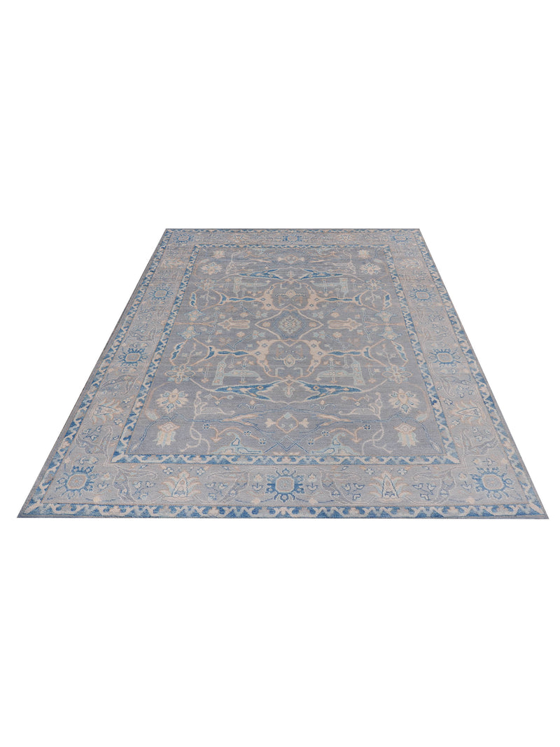 Pacific Ushak Wool Weft 42608 Grey Ivory Transitional Hand Knotted Rug