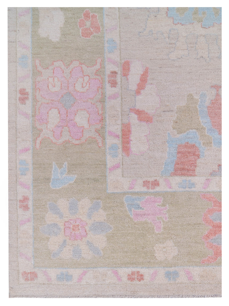 Pacific Ushak Wool Weft 42765 Beige Green Transitional Hand Knotted Rug