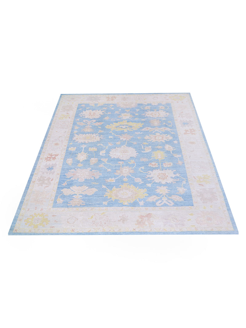 Pacific Ushak Wool Weft 42767 Blue Ivory Transitional Hand Knotted Rug