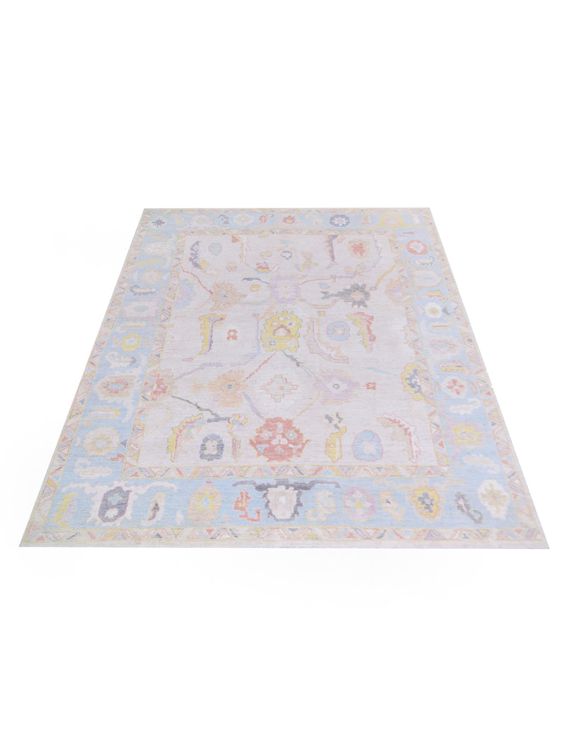 Pacific Ushak Wool Weft 42776 Beige Blue Transitional Hand Knotted Rug