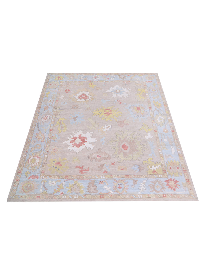 Pacific Ushak Wool Weft 42790 Lt.Blue Beige Transitional Hand Knotted Rug