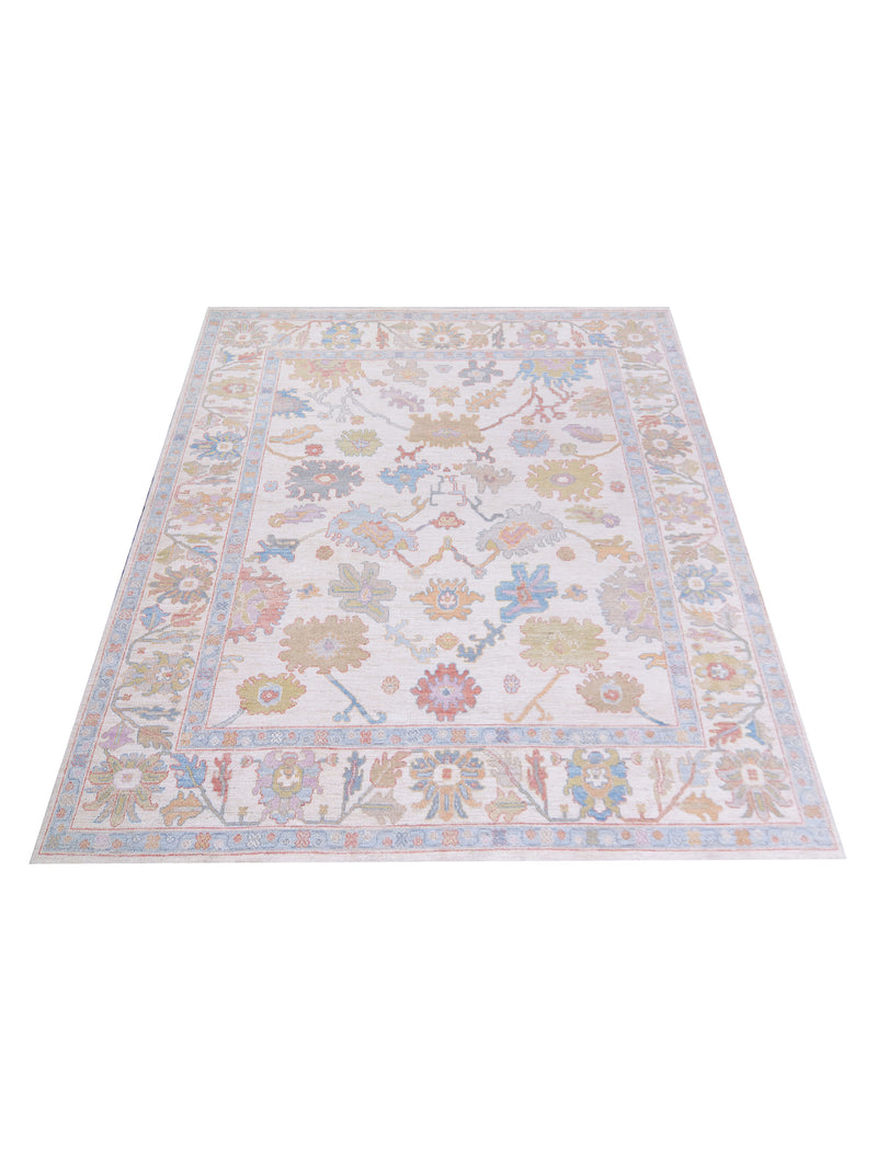 Pacific Ushak Wool Weft 42803 Ivory Blue Transitional Hand Knotted Rug