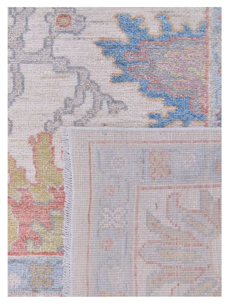 Pacific Ushak Wool Weft 42803 Ivory Blue Transitional Hand Knotted Rug