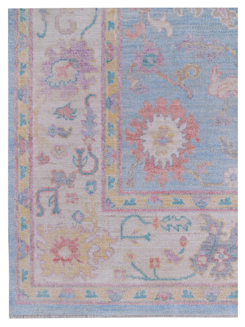 Pacific Ushak Wool Weft 42804 Blue Ivory Transitional Hand Knotted Rug
