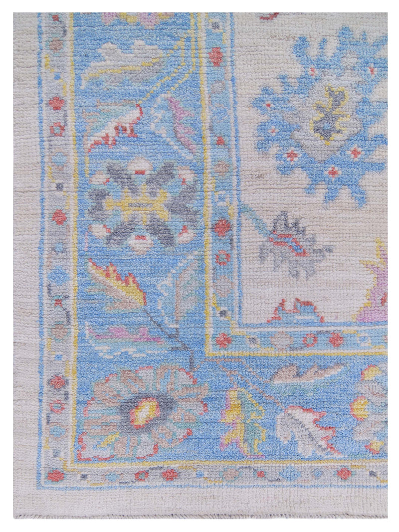 Pacific Ushak Wool Weft 42807 Ivory Blue Transitional Hand Knotted Rug