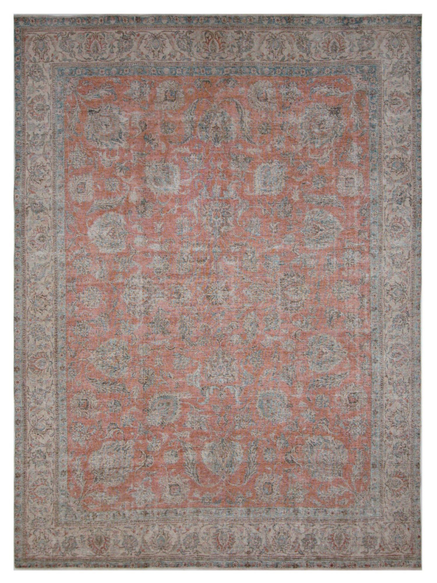 Pacific Vintage 42896 Red Beige Vintage Hand Knotted Rug