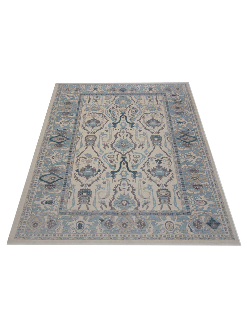 Pacific California 43077 Beige Blue Transitional Hand Finished Rugs