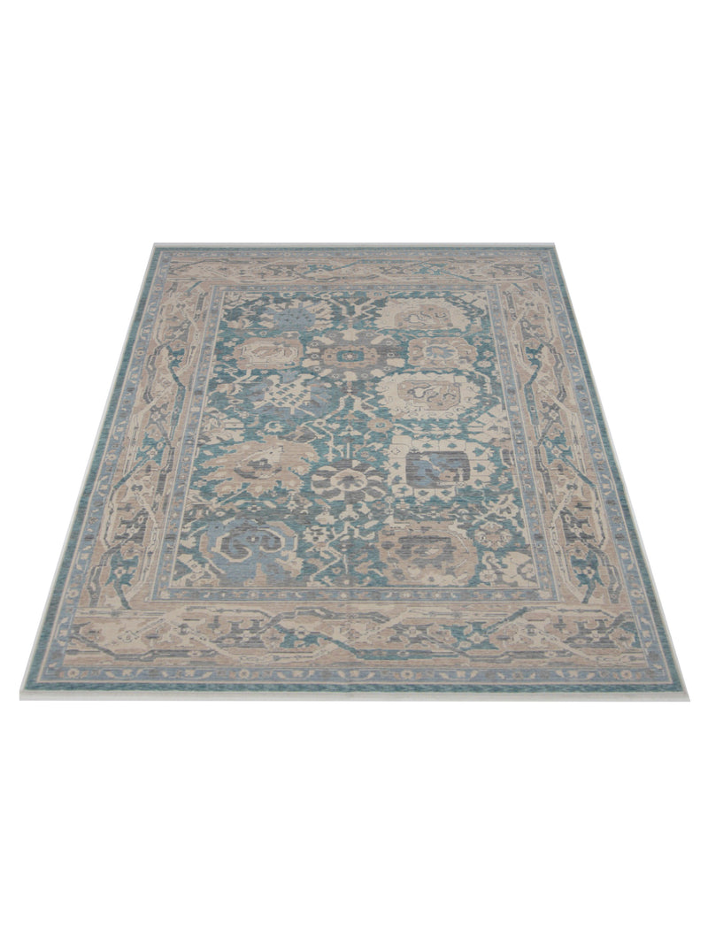 Pacific California 43083 Turquoise Beige Transitional Hand Finished Rugs
