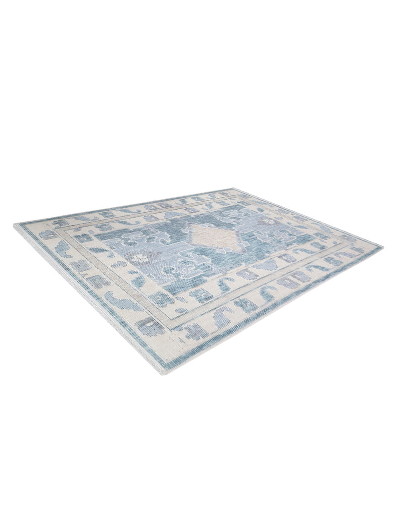 Pacific California 43158 Turquoise Ivory Transitional Hand Finished Rugs