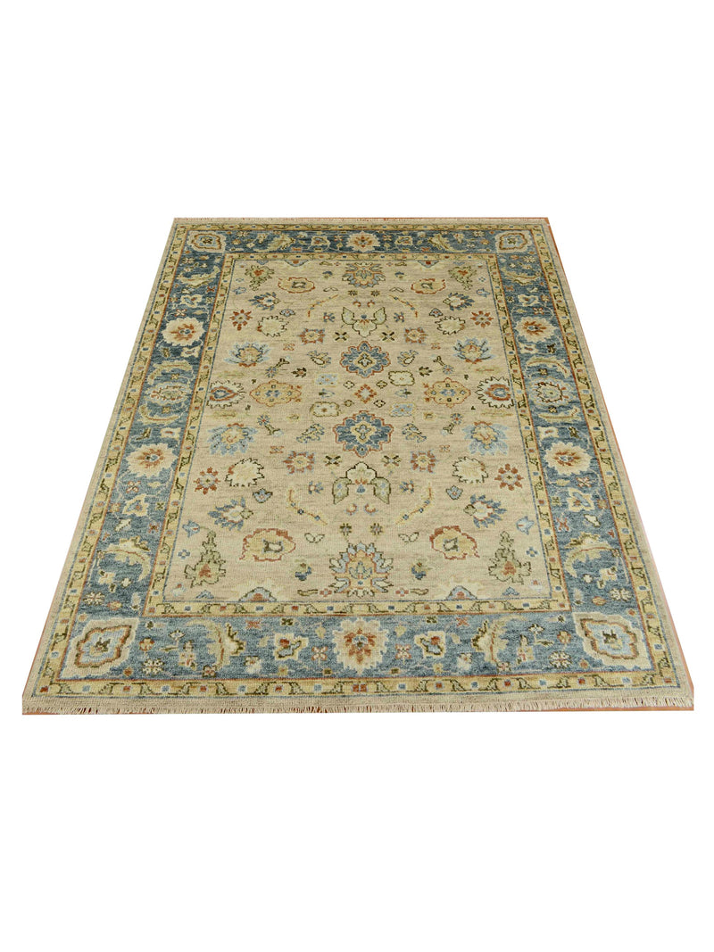 Pacific West Village 43196 Camel Blue Transitional Hand Knotted Rug