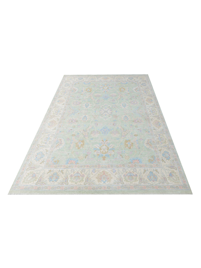 Pacific Ziegler 43296 Lt.Green Ivory Traditional Hand Knotted Rug
