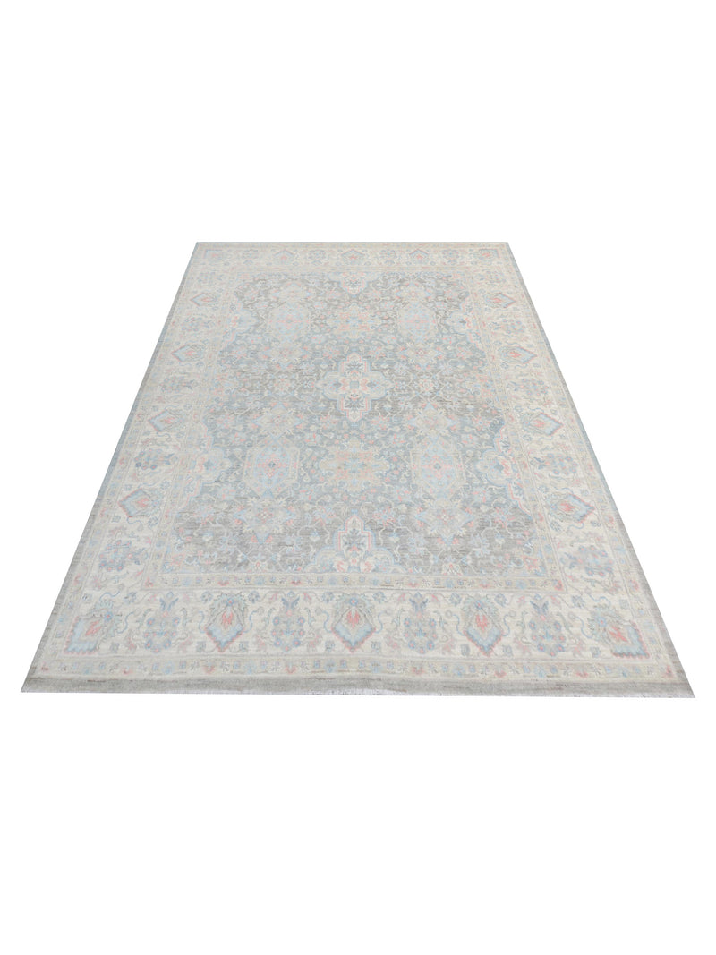 Pacific Ziegler Silk Route 43324 Teal Lt.Grey Transitional Hand Knotted Rug