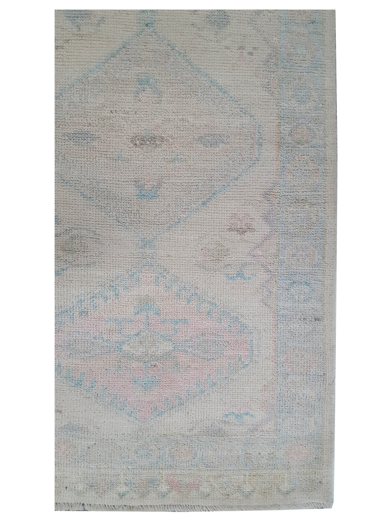 Pacific Ushak Wool Weft 43362 Ivory Sky Blue Transitional Hand Knotted Rug