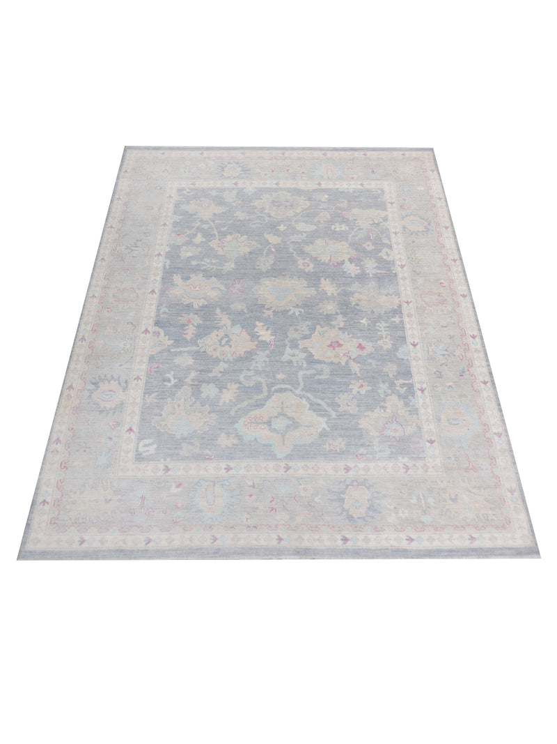 Pacific Ushak Wool Weft 43424 Grey Ivory Transitional Hand Knotted Rug