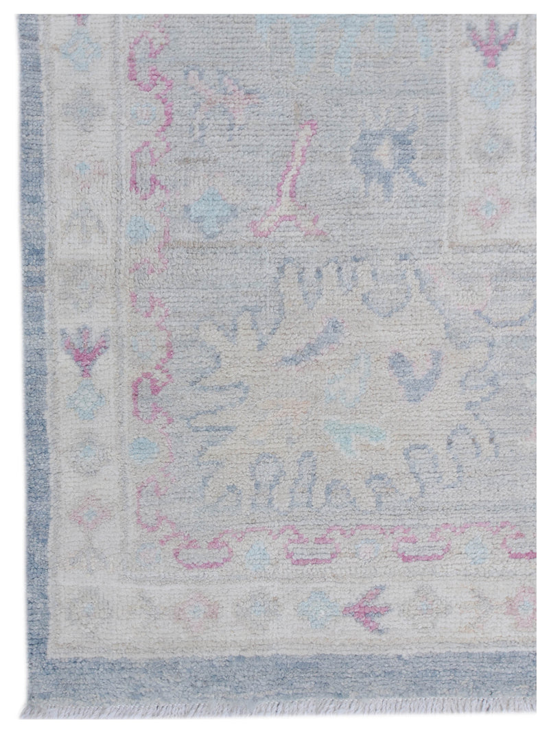 Pacific Ushak Wool Weft 43424 Grey Ivory Transitional Hand Knotted Rug